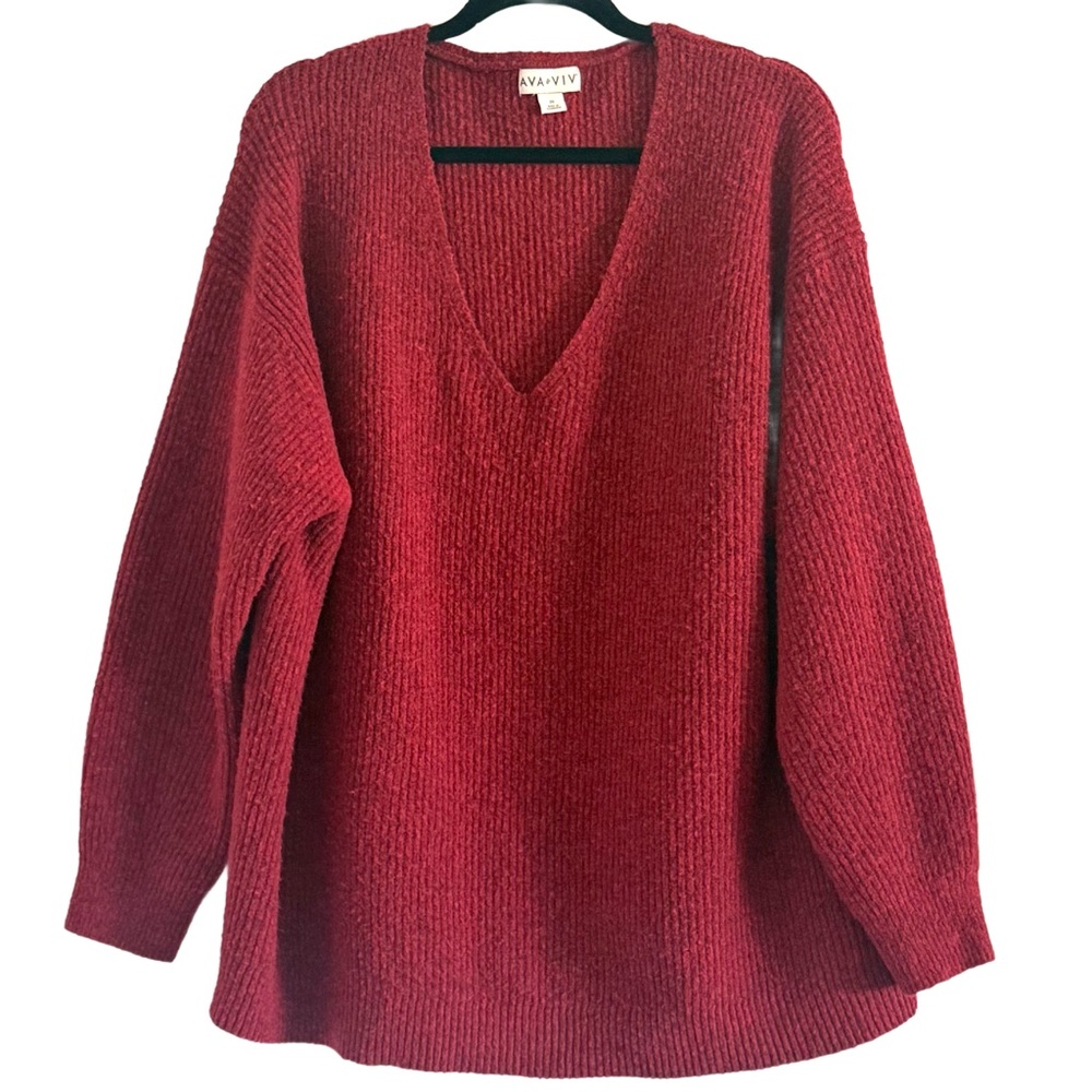 🌻 Ava & Viv Deep Red V-Neck Sweater 2X